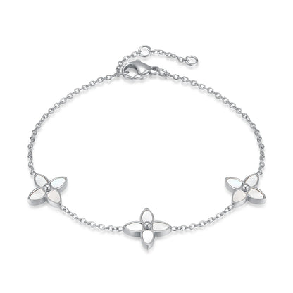 INS Style Fashion Clover Bracelet for Women – White Mother-of-Pearl Stainless Steel Titanium Steel Jewelry