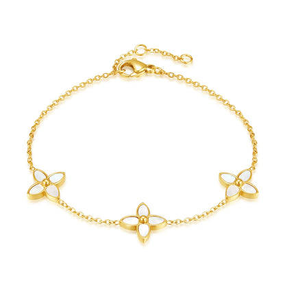 INS Style Fashion Clover Bracelet for Women – White Mother-of-Pearl Stainless Steel Titanium Steel Jewelry