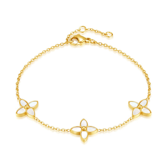 INS Style Fashion Clover Bracelet for Women – White Mother-of-Pearl Stainless Steel Titanium Steel Jewelry