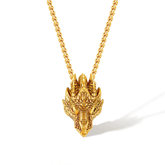 Men’s Dragon Head Pendant Necklace – Vintage Hip Hop Stainless Steel Chain with Fierce Style