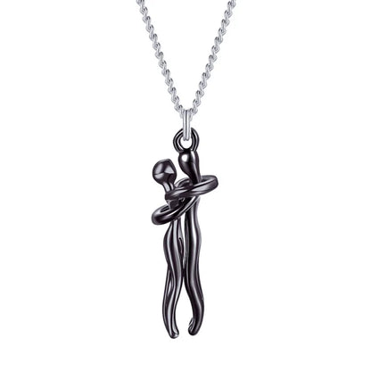 Couple Gift Set – Stainless Steel Hug Necklace, Real Preserved Rose in Drawer Jewelry Box – Romantic Holiday Gift for Him & Her