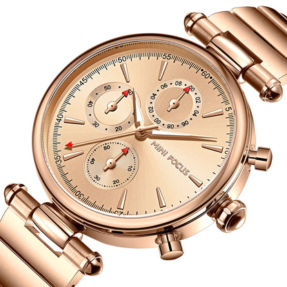 MINIFOCUS Women's Fashion Quartz Watch – Multifunction Waterproof Stainless Steel Timepiece Elegant Casual Luxury Gift for Her