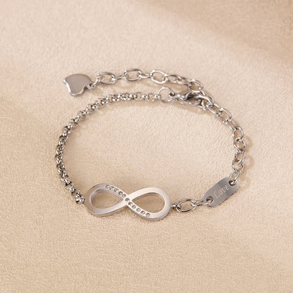 INS Style Stainless Steel Number 8 Zircon Chain Bracelet for Women