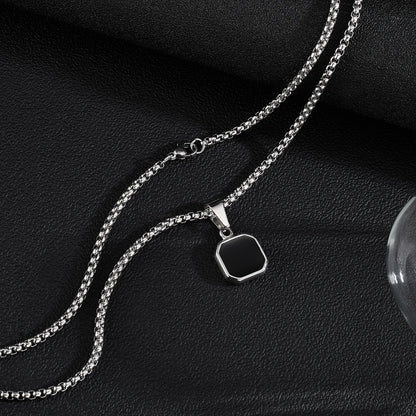 Men’s Geometric Block Pendant Necklace – Minimalist Stainless Steel Drip Enamel Hip Hop Jewelry