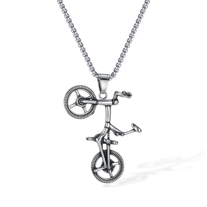 Men’s Retro Punk Bicycle Pendant Necklace – Stainless Steel Bike Chain Jewelry for Biker Style