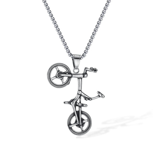 Men’s Retro Punk Bicycle Pendant Necklace – Stainless Steel Bike Chain Jewelry for Biker Style