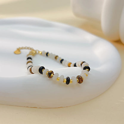 Bohemian Style Beaded Bracelet for Women – Retro Stainless Steel Tiger Eye Stone Dopamine Colorful Layered Wristband