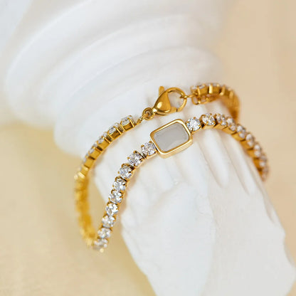 Gold-Plated Stainless Steel Zircon Bracelet for Women – Elegant Luxury Minimalist Titanium Jewelry, Hypoallergenic & Waterproof