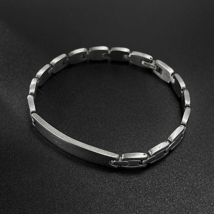 Men’s Hip Hop Curved Plate Bracelet – Polished Titanium Stainless Steel Wristband, Minimalist Urban Jewelry