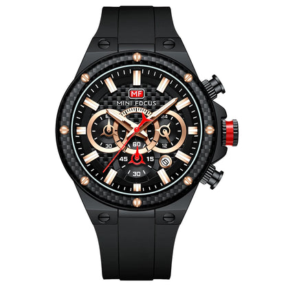 MINIFOCUS Men’s Sports Quartz Watch – Waterproof Chronograph Carbon Fiber Bezel Luminous Hands Multifunction Outdoor Timepiece