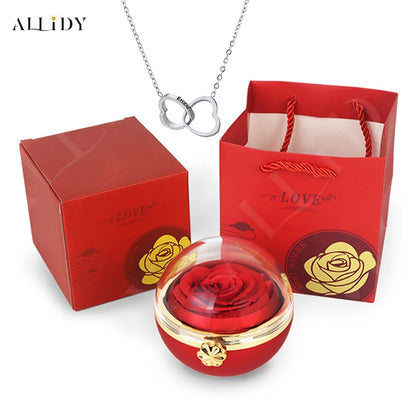 Eternal Rose Round Jewelry Box Personalized Custom Engraved Name Necklace Heart Pendant Women Valentine's Day Christmas Gift