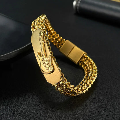 Fashion Retro Bracelet for Men - Gold-Plated 3D Guitar Stainless Steel Titanium Jewelry
