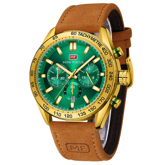 MINIFOCUS Men’s Casual Quartz Watch Genuine Crazy Horse Leather Strap Luminous Waterproof Fashion Timepiece Watch Gift for Him