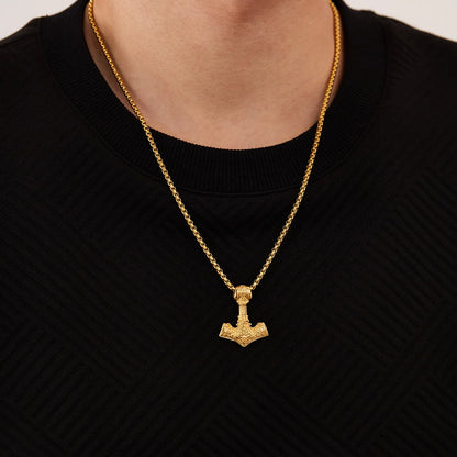 Men’s Viking Thor’s Hammer Pendant Necklace – Retro Norse Stainless Steel Nordic Amulet Jewelry