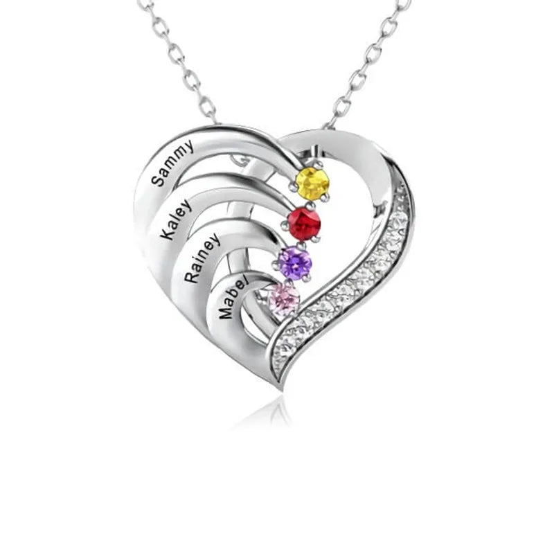 Family Custom Birthday Stone Engraved Heart-shaped Pendant Stainless Steel Necklace with Originality Drawer Jewelry Box Gifts