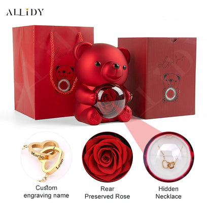 Rose Bear Gift Box with Personalized Custom Necklace For Girlfriend Women Valentine's Day gift Mother's Day Birthday Set