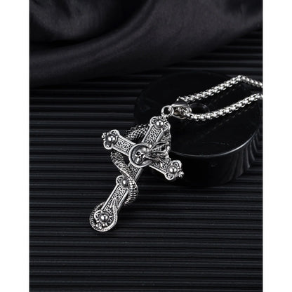 Vintage Dragon Skull Cross Necklace for Men – Gothic Titanium Steel Hip Hop Pendant Jewelry