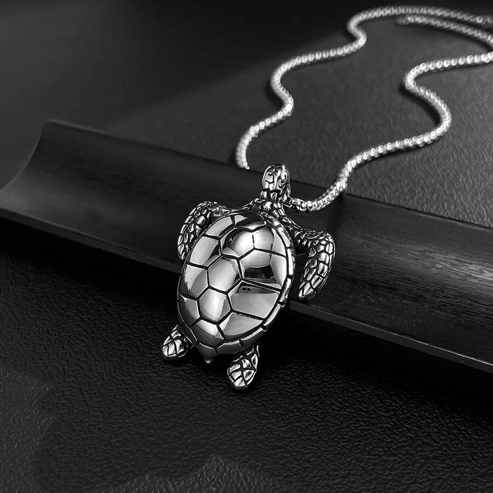 Men’s Sea Turtle Pendant Necklace – Hip Hop Style Stainless Steel Animal Jewelry for Trendy Streetwear
