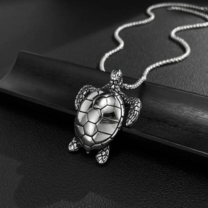 Men’s Sea Turtle Pendant Necklace – Hip Hop Style Stainless Steel Animal Jewelry for Trendy Streetwear
