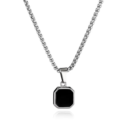 Men’s Geometric Block Pendant Necklace – Minimalist Stainless Steel Drip Enamel Hip Hop Jewelry