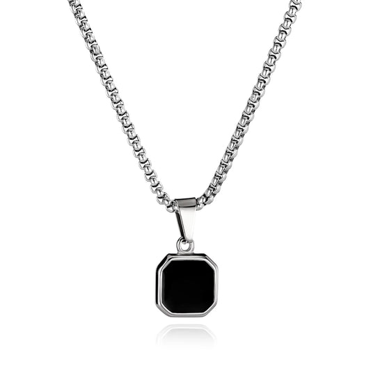 Men’s Geometric Block Pendant Necklace – Minimalist Stainless Steel Drip Enamel Hip Hop Jewelry