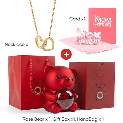 2025 New Beautiful 3D Mother's Day Card Roses Teddy Bear and Necklace Best Personalized Unique Mother’s Day Gifts for Mom