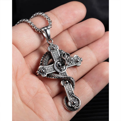 Vintage Dragon Skull Cross Necklace for Men – Gothic Titanium Steel Hip Hop Pendant Jewelry