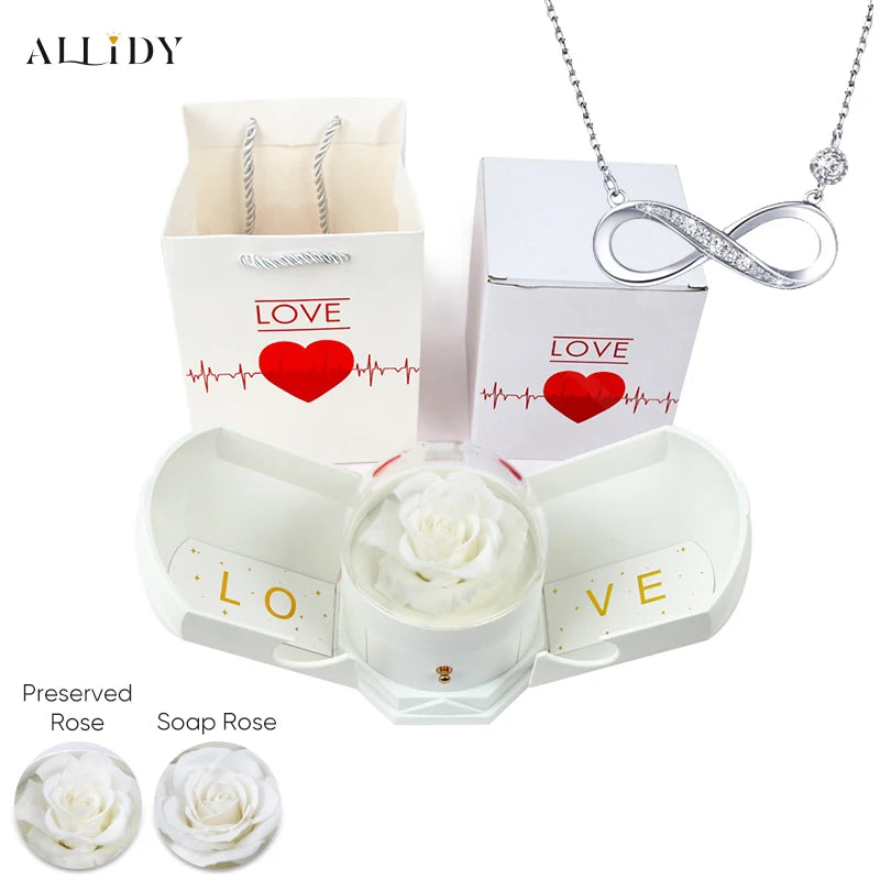 New Creative Double Open Preserved/Soap Rose Gift Box Drawer Jewelry Box Necklace Christmas Birthday Holiday Gift Set Box