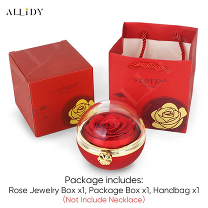 New Surprise Gift Idea Preserved Rose Round Ring or Necklace Jewelry Gift Box with Engraved Name Necklace for Girl Friend Mum