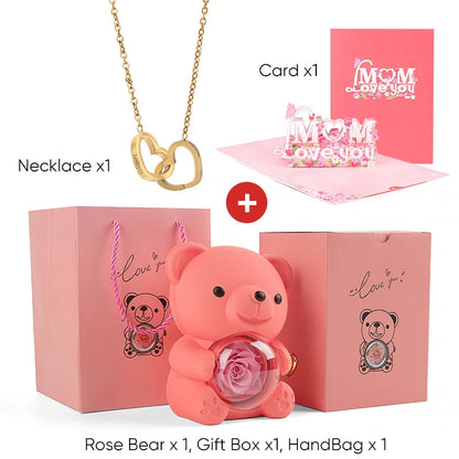 2025 New Beautiful 3D Mother's Day Card Roses Teddy Bear and Necklace Best Personalized Unique Mother’s Day Gifts for Mom