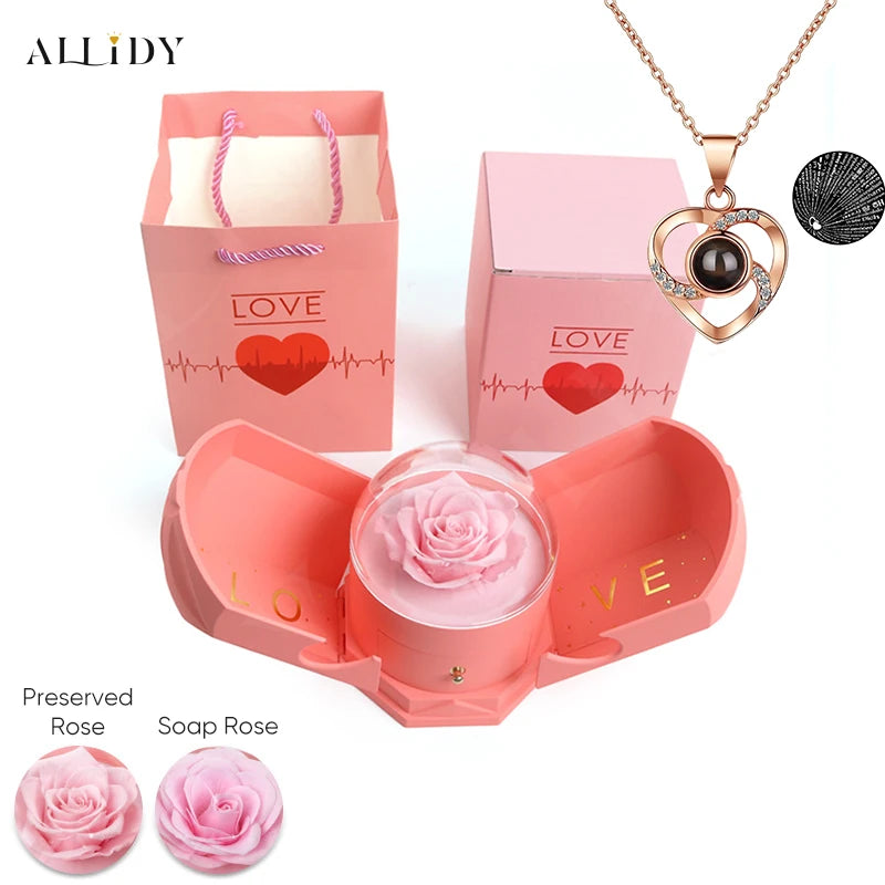 New Creative Double Open Preserved/Soap Rose Gift Box Drawer Jewelry Box Necklace Christmas Birthday Holiday Gift Set Box