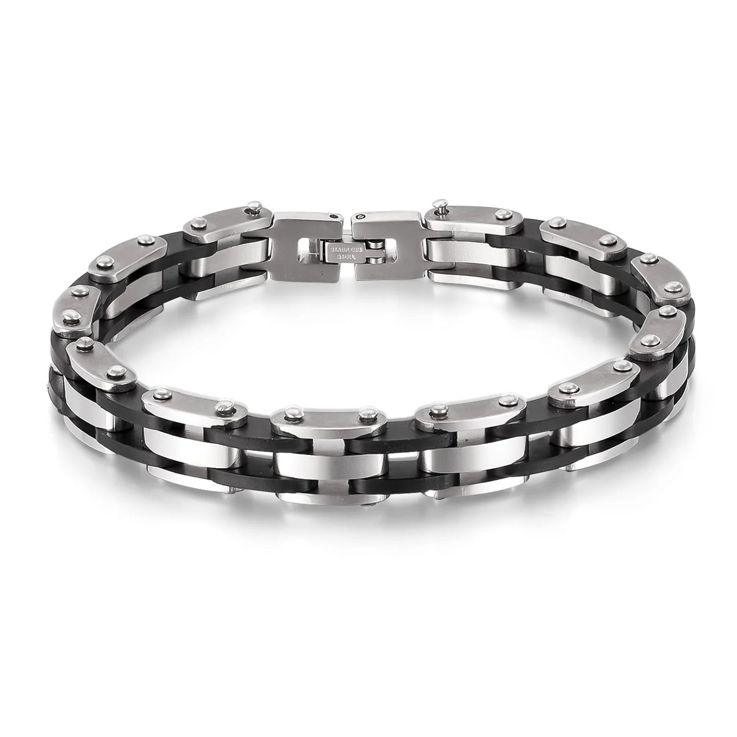 Men’s Hip Hop Silicone & Stainless Steel Bracelet – Retro Punk Titanium Steel Wristband, Stylish and Durable