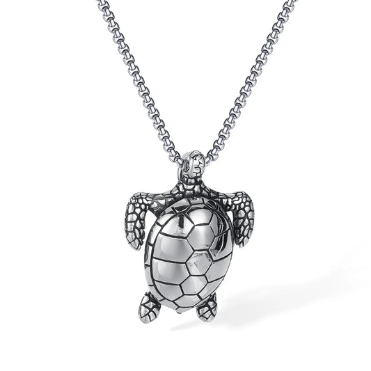 Men’s Sea Turtle Pendant Necklace – Hip Hop Style Stainless Steel Animal Jewelry for Trendy Streetwear