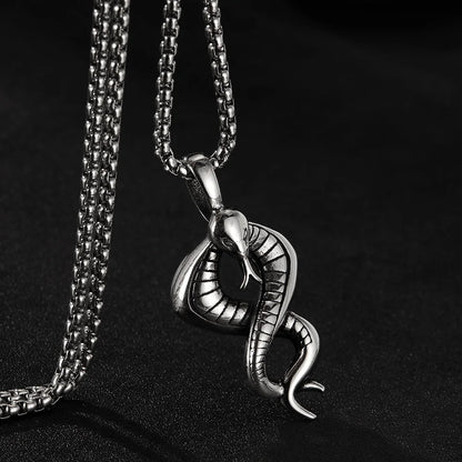 Men’s Vintage Snake Pendant Necklace – Bold Stainless Steel Serpent Chain for Streetwear Style