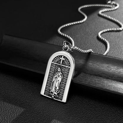 Men’s Retro Punk Cross & Geometric Block Pendant Necklace – Stainless Steel Titanium Hip Hop Jewelry