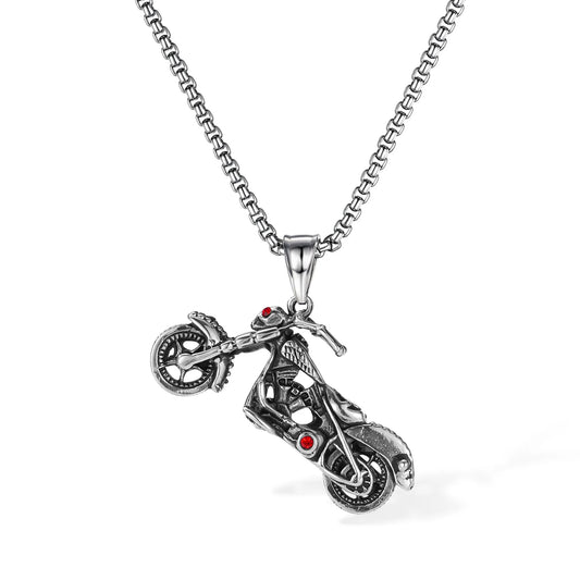 Men’s Motorcycle Pendant Necklace – Hip Hop Punk Style Titanium & Stainless Steel Chain, Trendy Biker Jewelry
