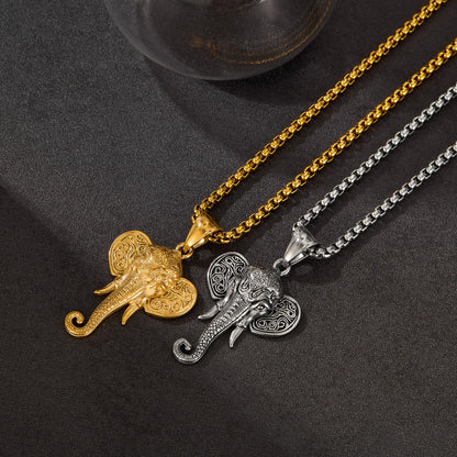 Men’s Retro Elephant Pendant Necklace – Creative Hip Hop Stainless Steel Chain Jewelry