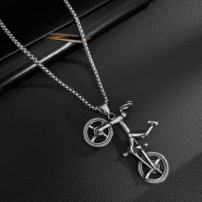 Men’s Retro Punk Bicycle Pendant Necklace – Stainless Steel Bike Chain Jewelry for Biker Style