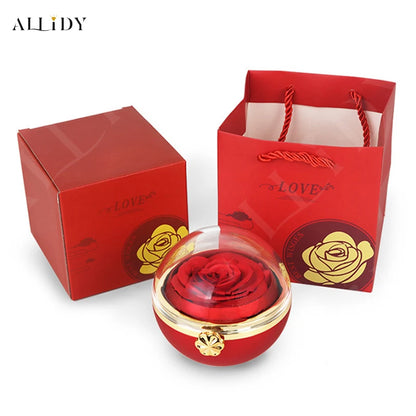 New Surprise Gift Idea Preserved Rose Round Ring or Necklace Jewelry Gift Box for Girl Friend Mum