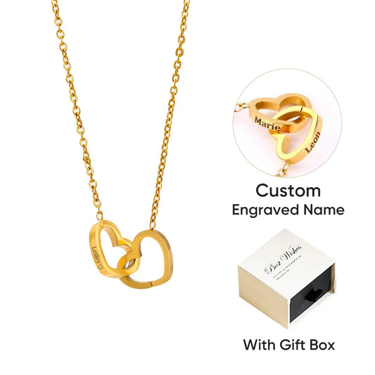 Personalized Custom Engraved Name Double Round Pendant Stainless Steel Necklace Valentine's Day Mother's Day Gift for Mom Her
