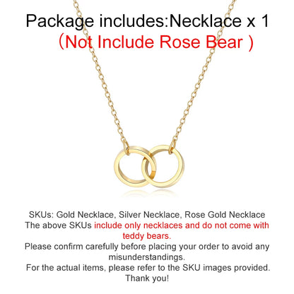 Red Eternal Rose Teddy Bear with Stainless Steel Custom Names Necklace Jewelry Gifts Set for Woman Christmas Gift