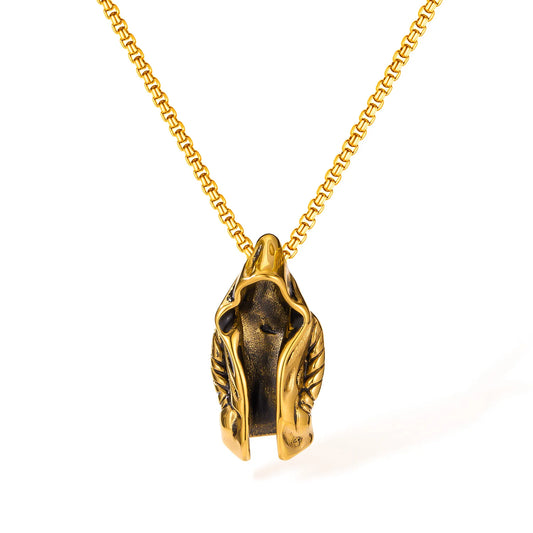 Men’s Assassin Cloak Pendant Necklace – Retro Punk Style Stainless Steel Hooded Cape Jewelry