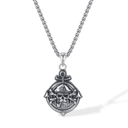 Men’s Pirate Skull Pendant Necklace – Vintage Punk Stainless Steel Street Style Jewelry