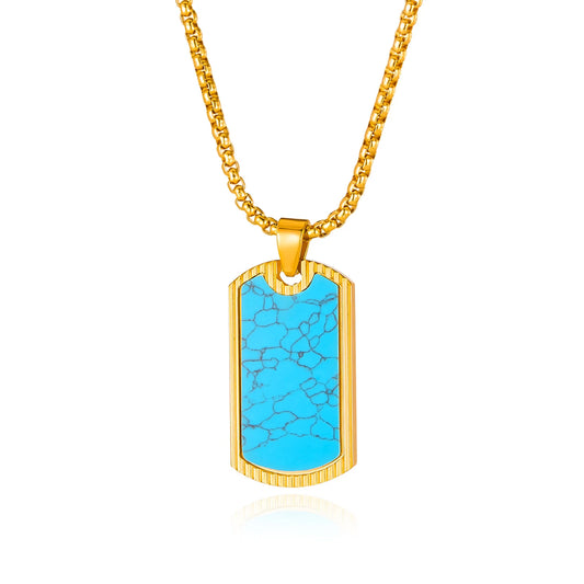 Men’s Turquoise Pendant Necklace – Creative Hip Hop Stainless Steel Chain for Streetwear Style