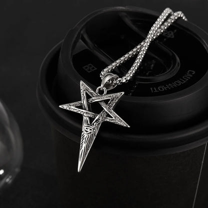 Men’s Viking Pendant Necklace – Horus Eye & Pentagram Symbol Retro Punk Stainless Steel Jewelry