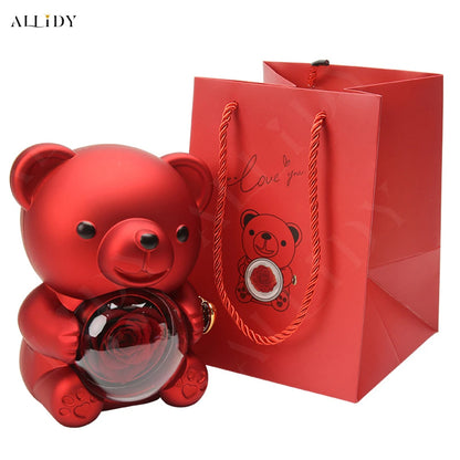 Surprise Gifts Set for Friends Preserved Rose Teddy Bear Gift Box 2 Rings Pendant Engraved Names Necklace Jewelry Present