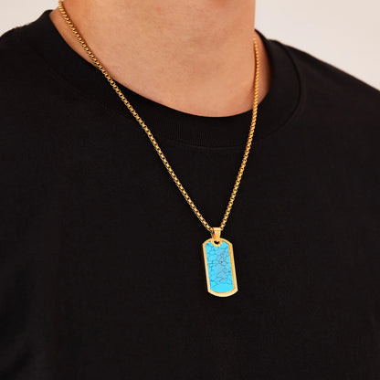 Men’s Turquoise Pendant Necklace – Creative Hip Hop Stainless Steel Chain for Streetwear Style