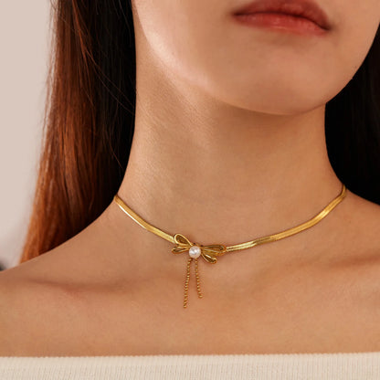 Elegant Stainless Steel Bow Necklace for Women – Minimalist Chic Titanium Steel Jewelry