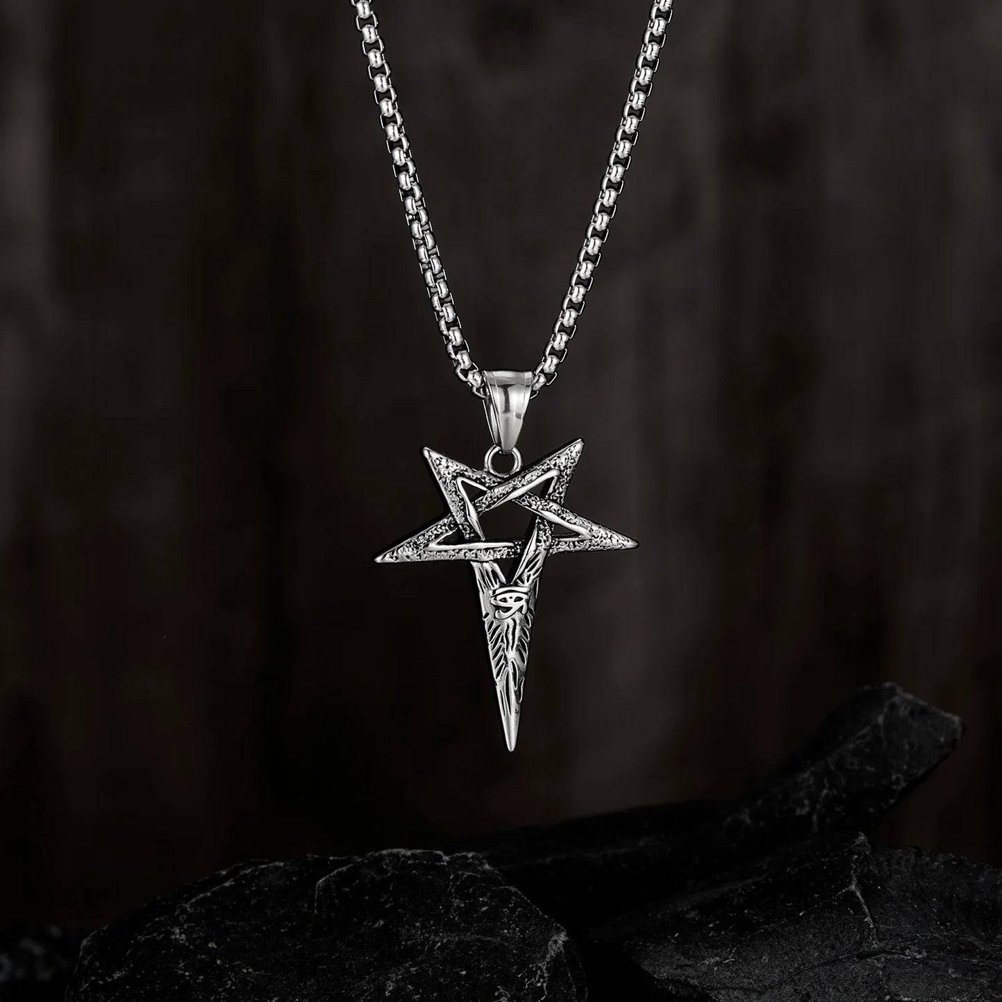 Men’s Viking Pendant Necklace – Horus Eye & Pentagram Symbol Retro Punk Stainless Steel Jewelry
