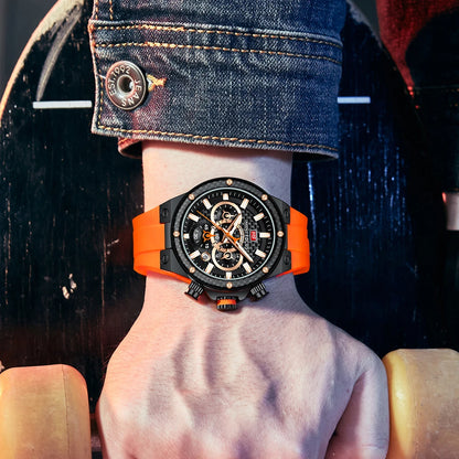 MINIFOCUS Men’s Sports Quartz Watch – Waterproof Chronograph Carbon Fiber Bezel Luminous Hands Multifunction Outdoor Timepiece